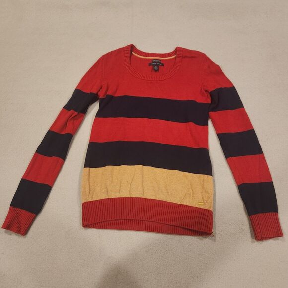 Tommy Hilfiger Xs Striped Red 100% Prima Cotton Sweater - Picture 1 of 8